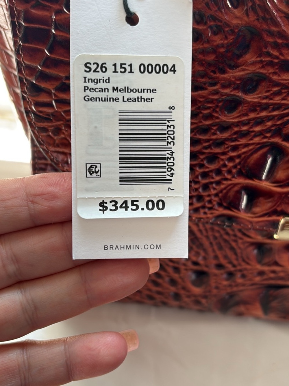 Brahmin Dark Brown Croc-Embossed Top-Handle Satchel - Picture 5 of 7